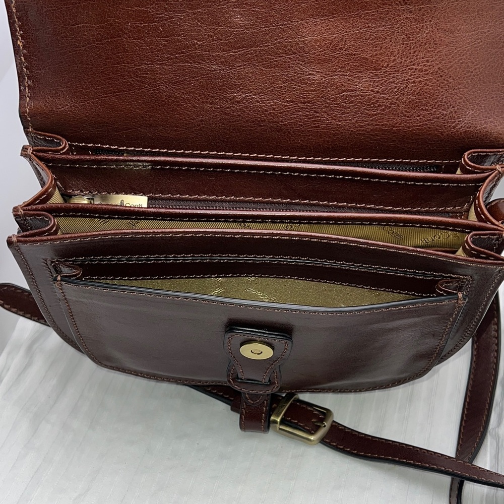 Gianni Conti Brown Leather Crossbody Saddle Bag Classic Chocolate Excellent New - Picture 14 of 16